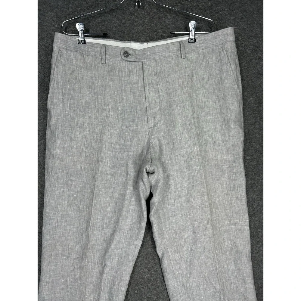 Joseph Abboud 100% Linen Dress Pants Slacks Men 36x34 Gray Beach Wedding Preppy
